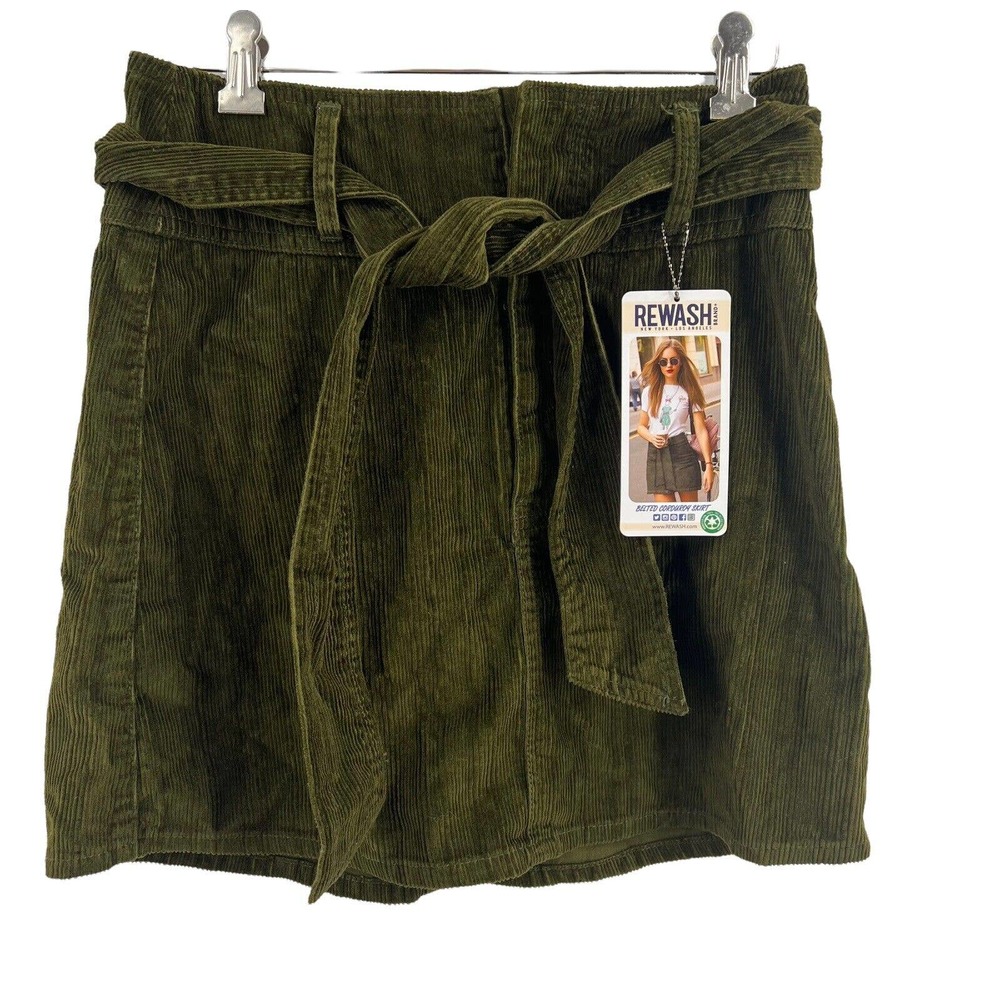 Rewash‎ Green Corduroy Belted Mini Skirt Size 5 / 27 New